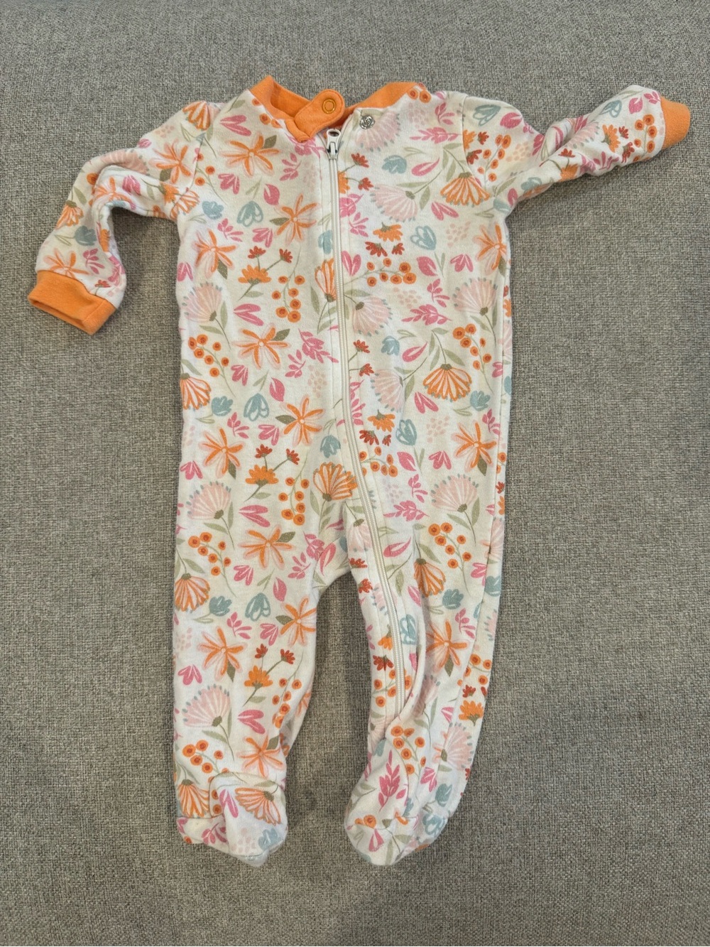 chick pea Floral Footed One-Piece with Orange Trim